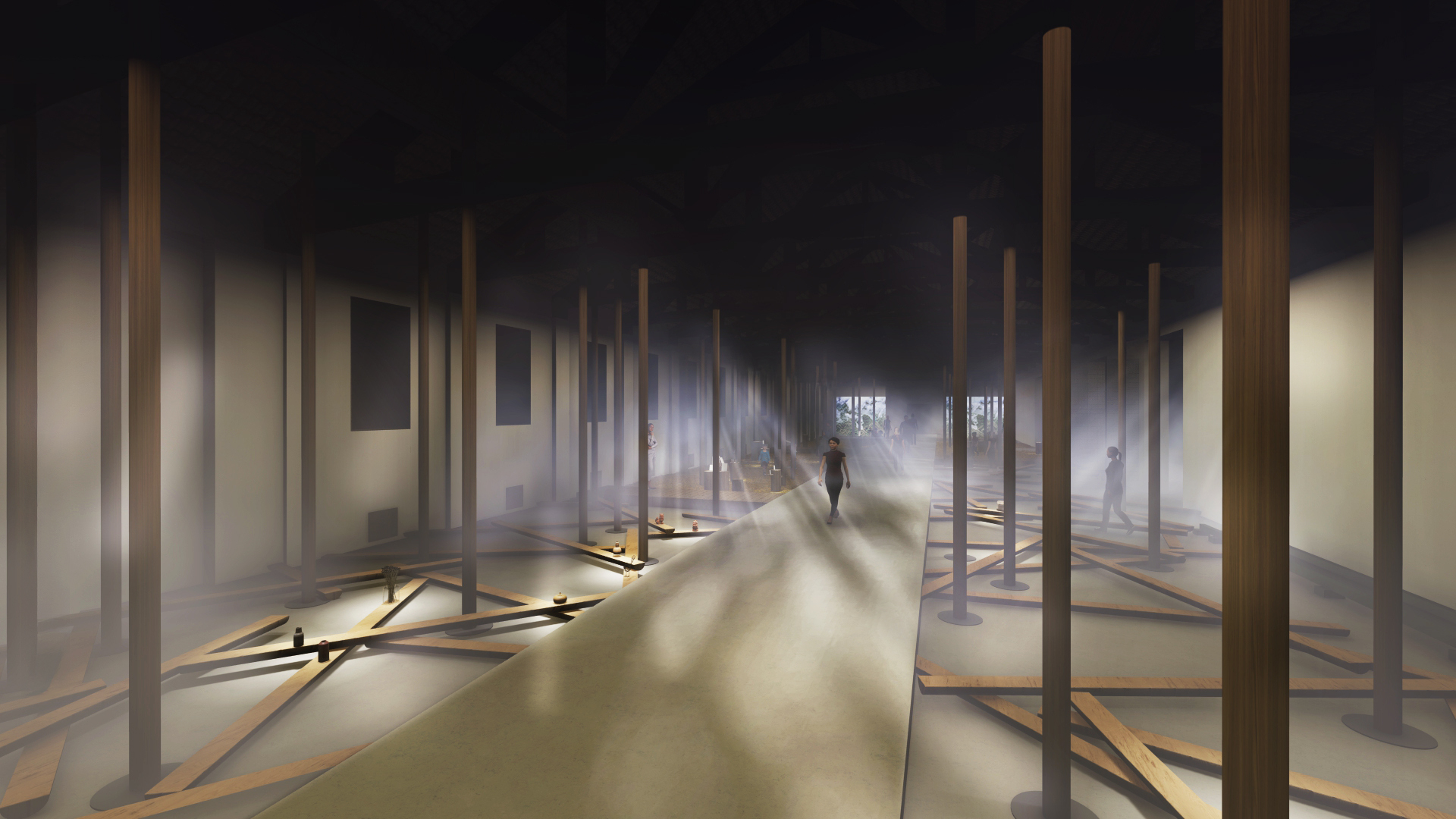 「穿霧之境」展區示意圖。展現當代以水體本身為主體的生態思維，聚焦順著水體文化進行生態循環與教育串接的工作。